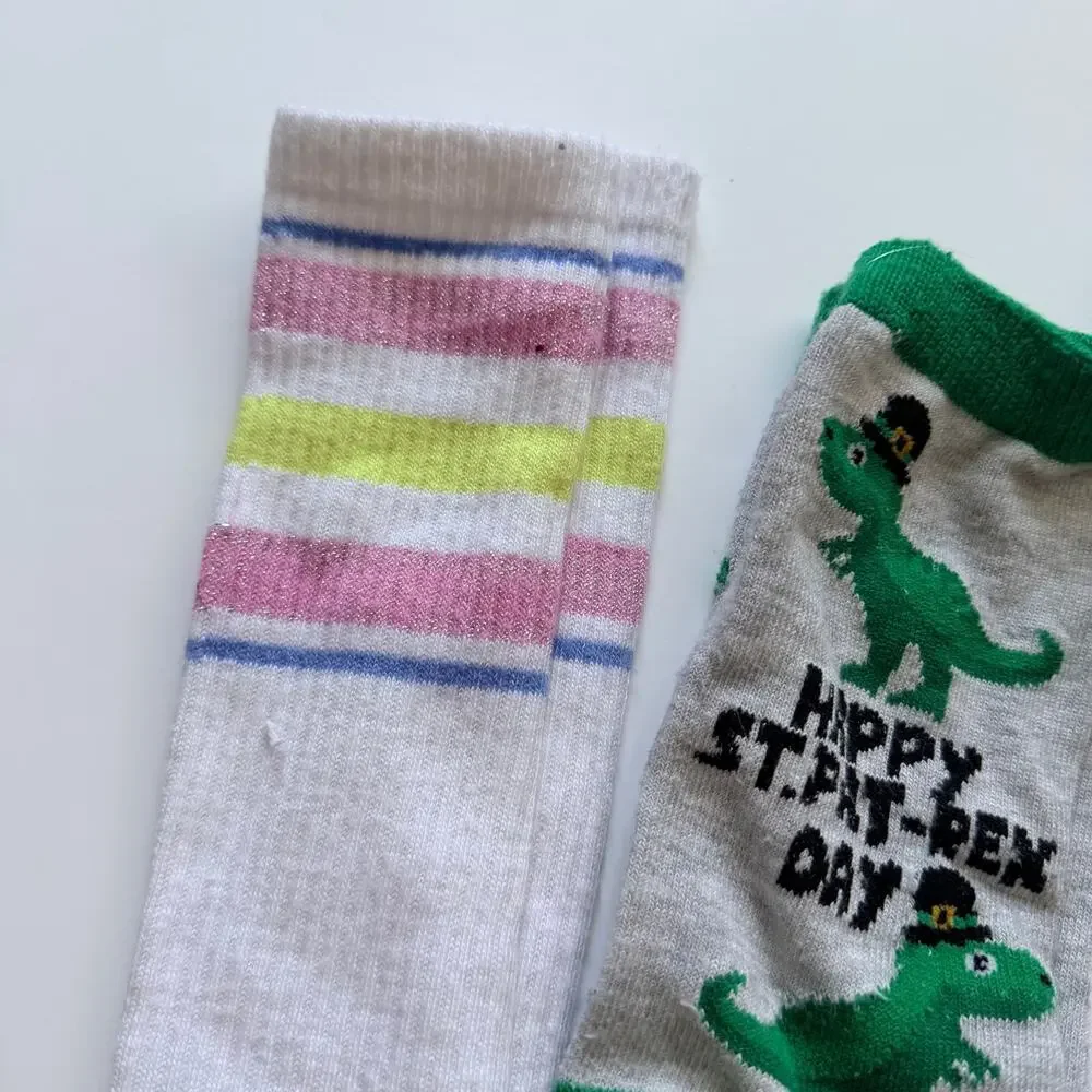 Girls Large Sock Bundle, Striped Knee High, Dino, Llama